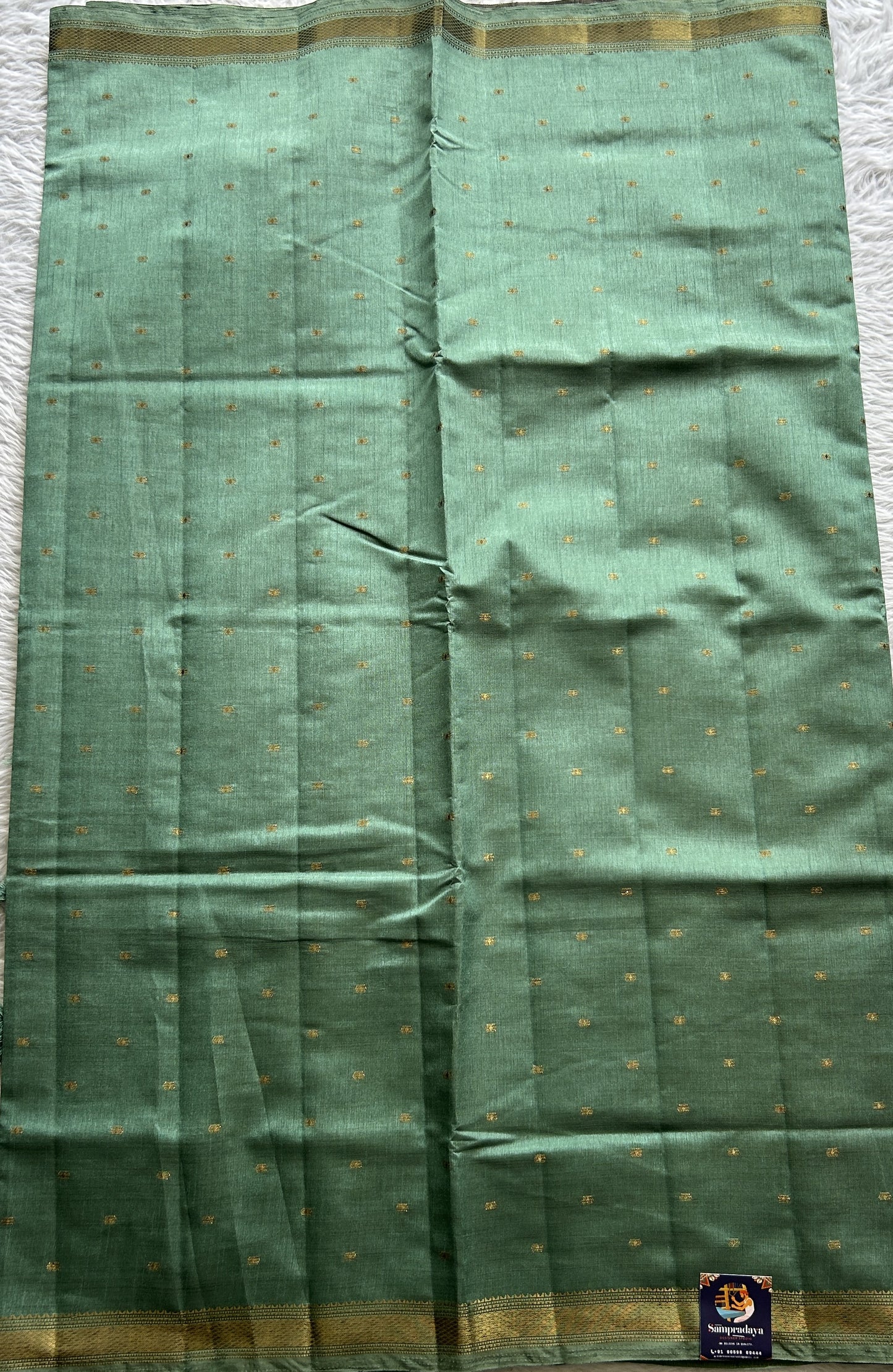 Semi Tussar Saree Sea Blue Colored Complemented with a Zari Border. - Sampradaya Designer Studio