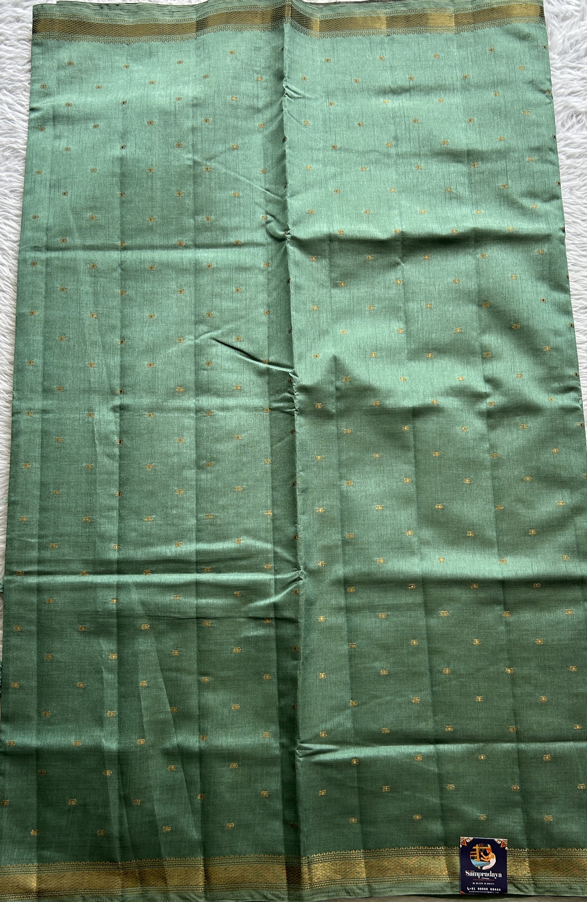Semi Tussar Saree Sea Blue Colored Complemented with a Zari Border. - Sampradaya Designer Studio