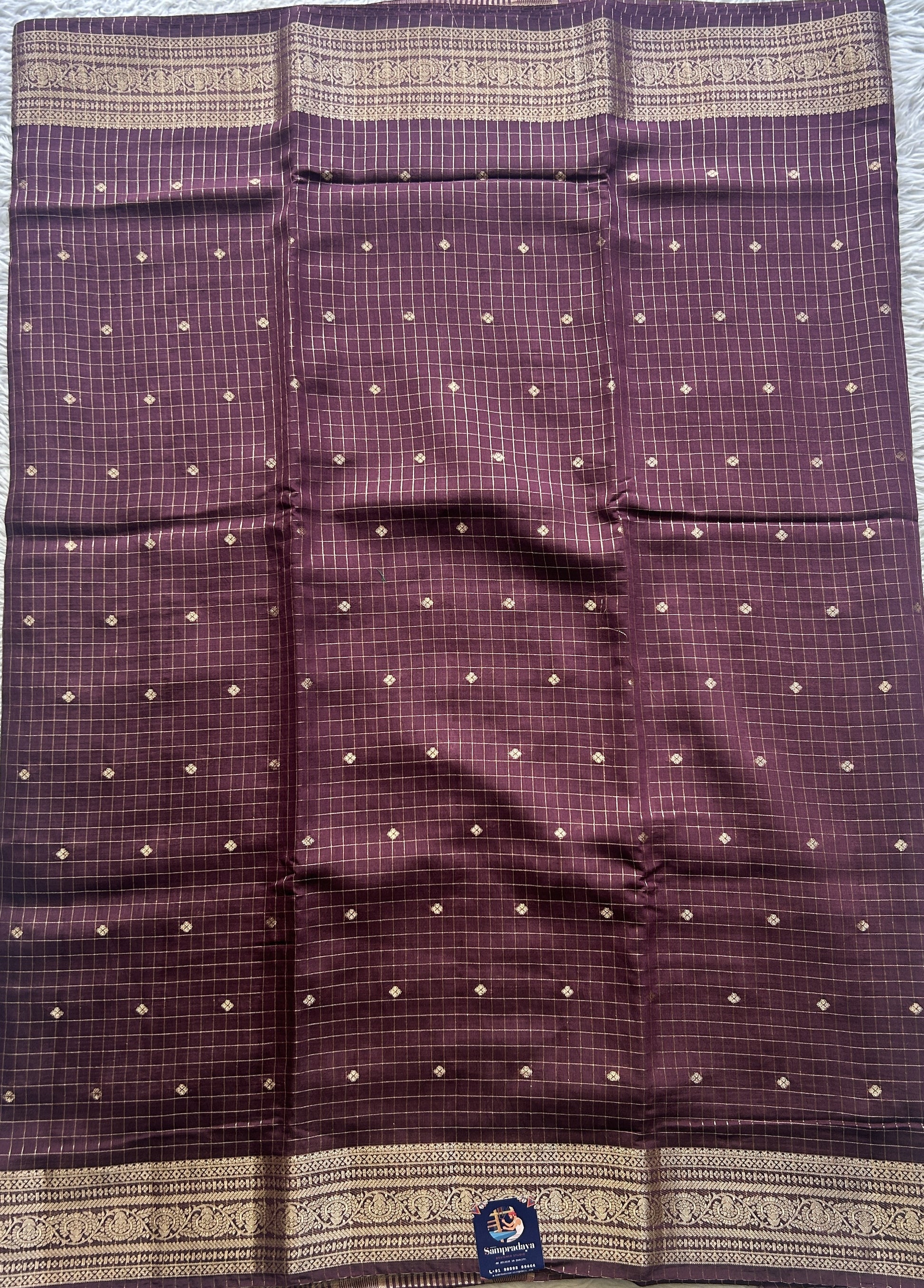 Semi Georgette Checks Saree Dark Purple Colored Paired with a Zari Border. - Sampradaya Designer Studio