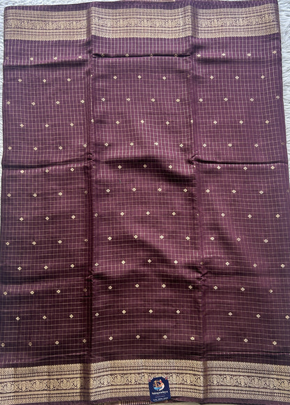 Semi Georgette Checks Saree Dark Purple Colored Paired with a Zari Border. - Sampradaya Designer Studio