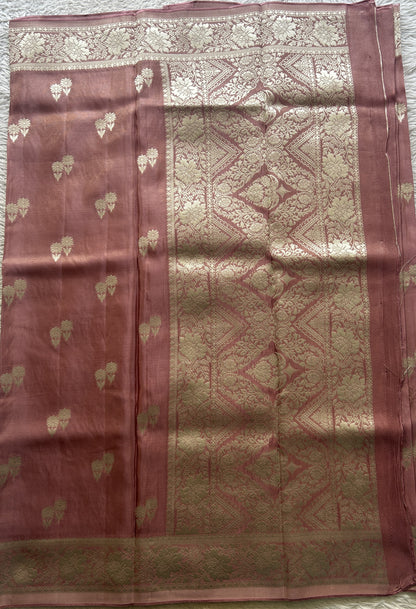 Semi Tissue Georgette Saree Baby Pink Colored Paired with a Zari Border. - Sampradaya Designer Studio
