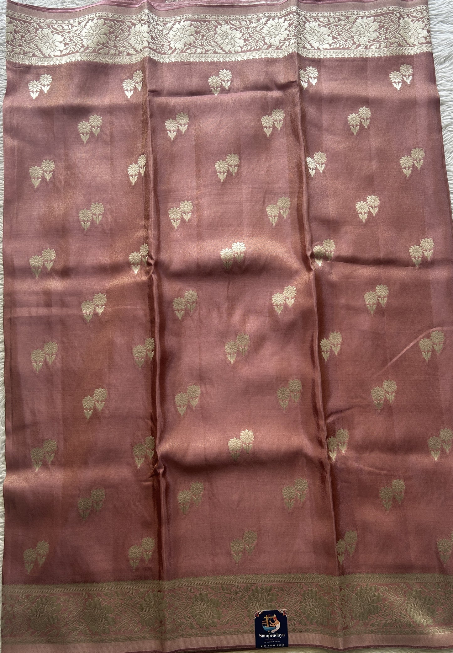 Semi Tissue Georgette Saree Baby Pink Colored Paired with a Zari Border. - Sampradaya Designer Studio
