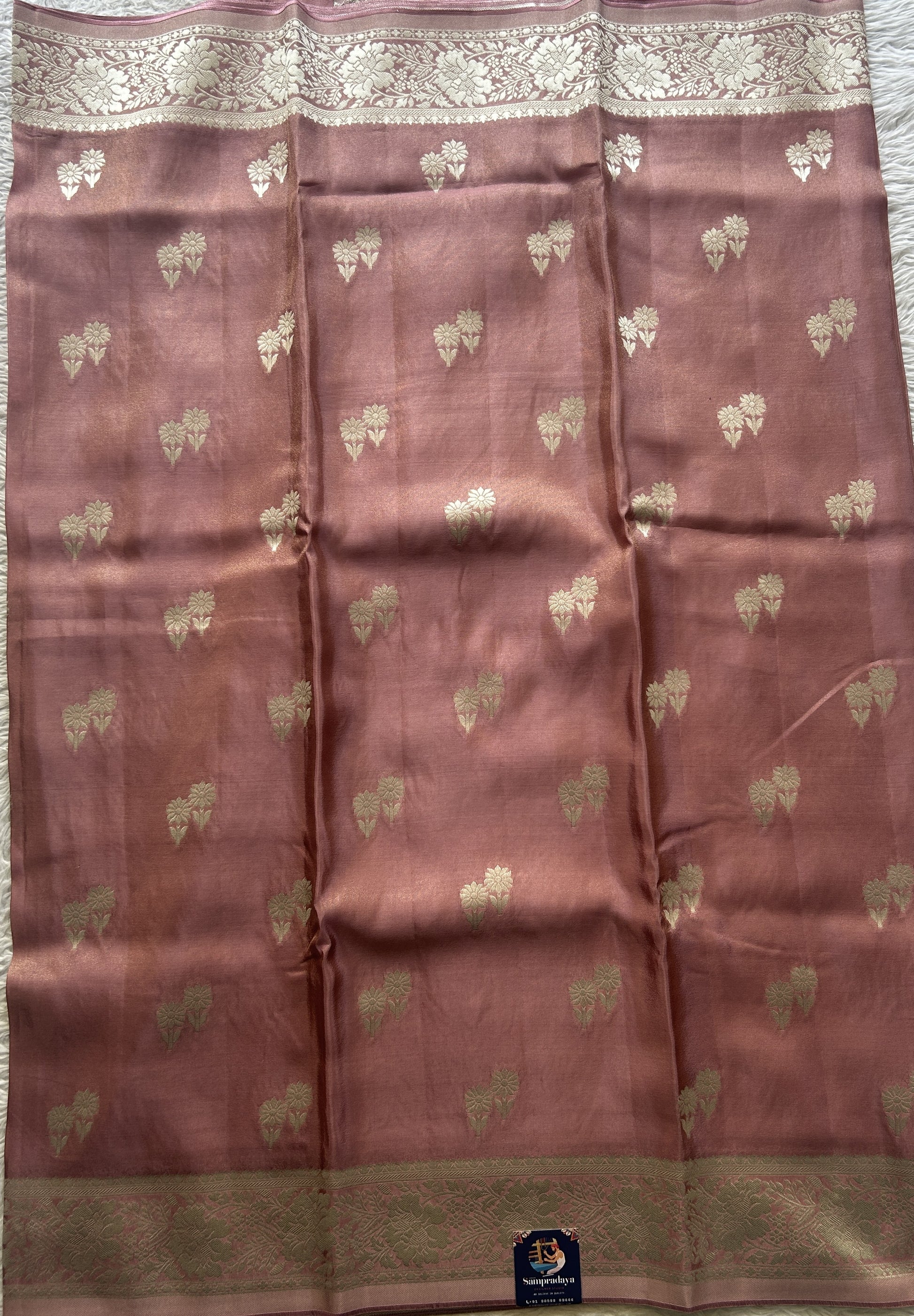Semi Tissue Georgette Saree Baby Pink Colored Paired with a Zari Border. - Sampradaya Designer Studio