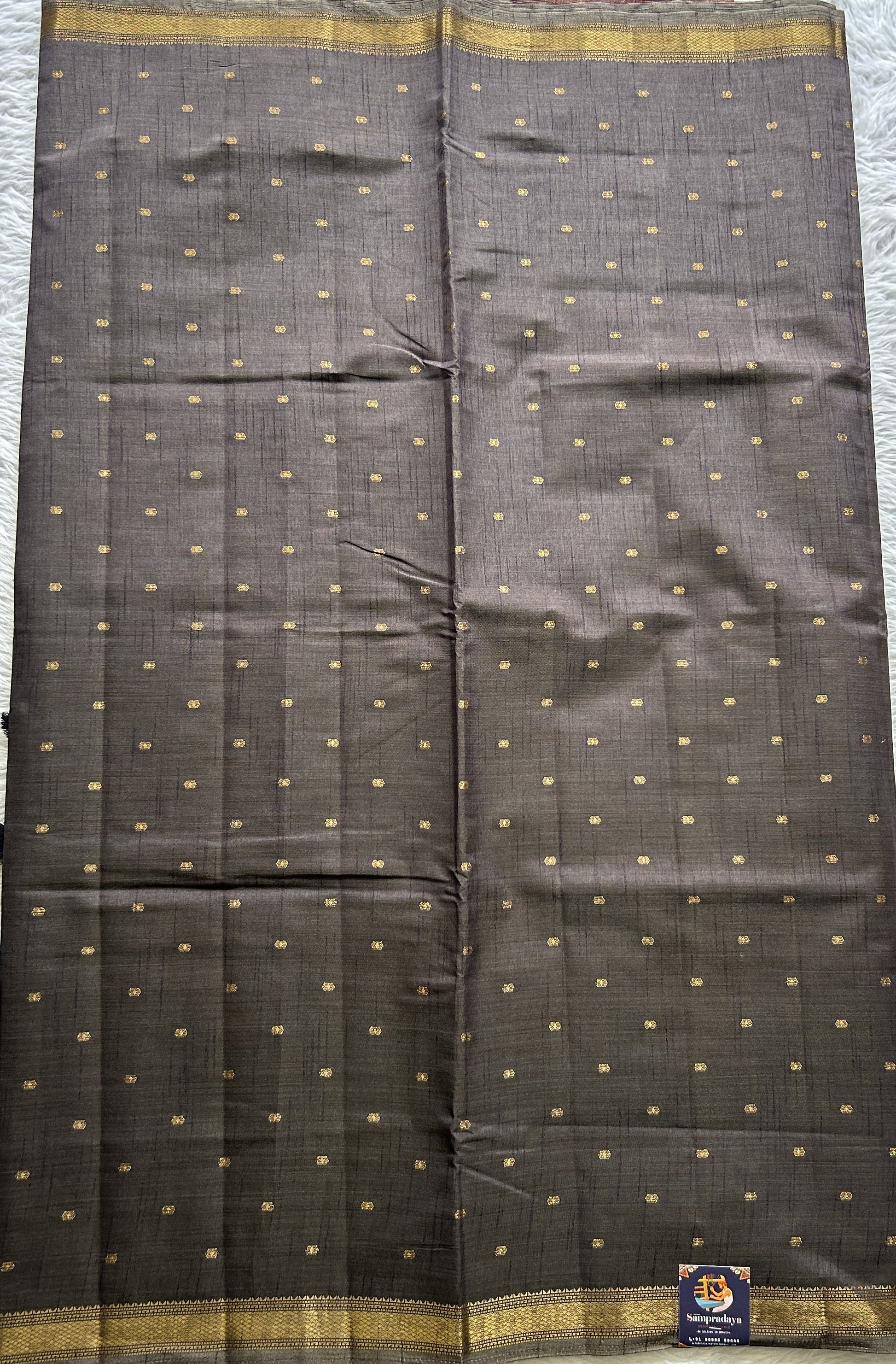 Semi Tussar Saree Snuff Colored Complemented with a Zari Border. - Sampradaya Designer Studio