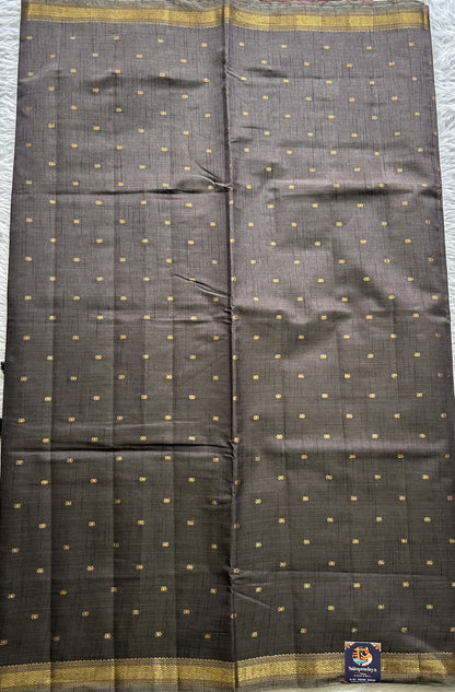 Semi Tussar Saree Snuff Colored Complemented with a Zari Border. - Sampradaya Designer Studio