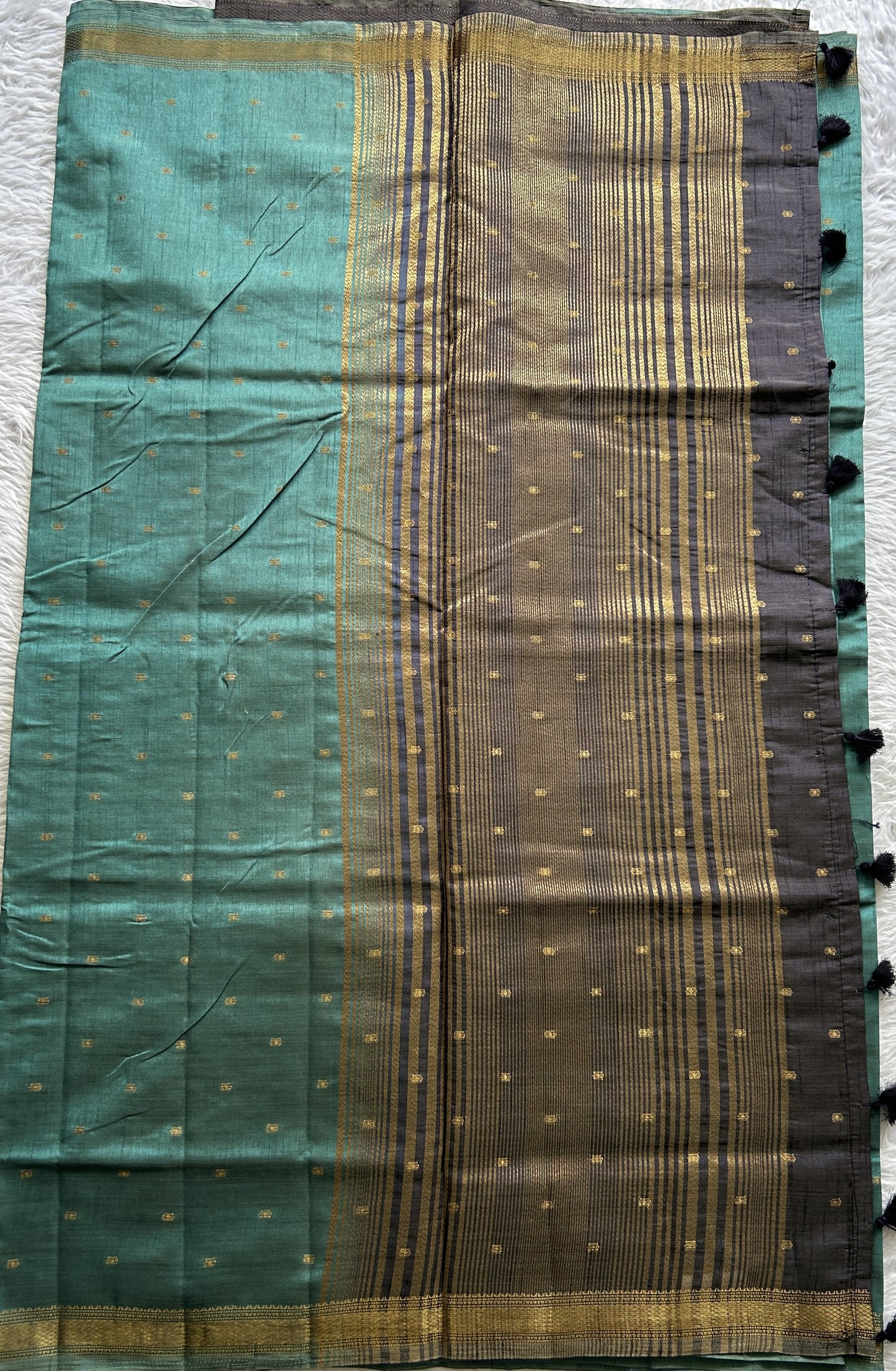 Semi Tussar Saree Sea Blue Colored Complemented with a Zari Border. - Sampradaya Designer Studio