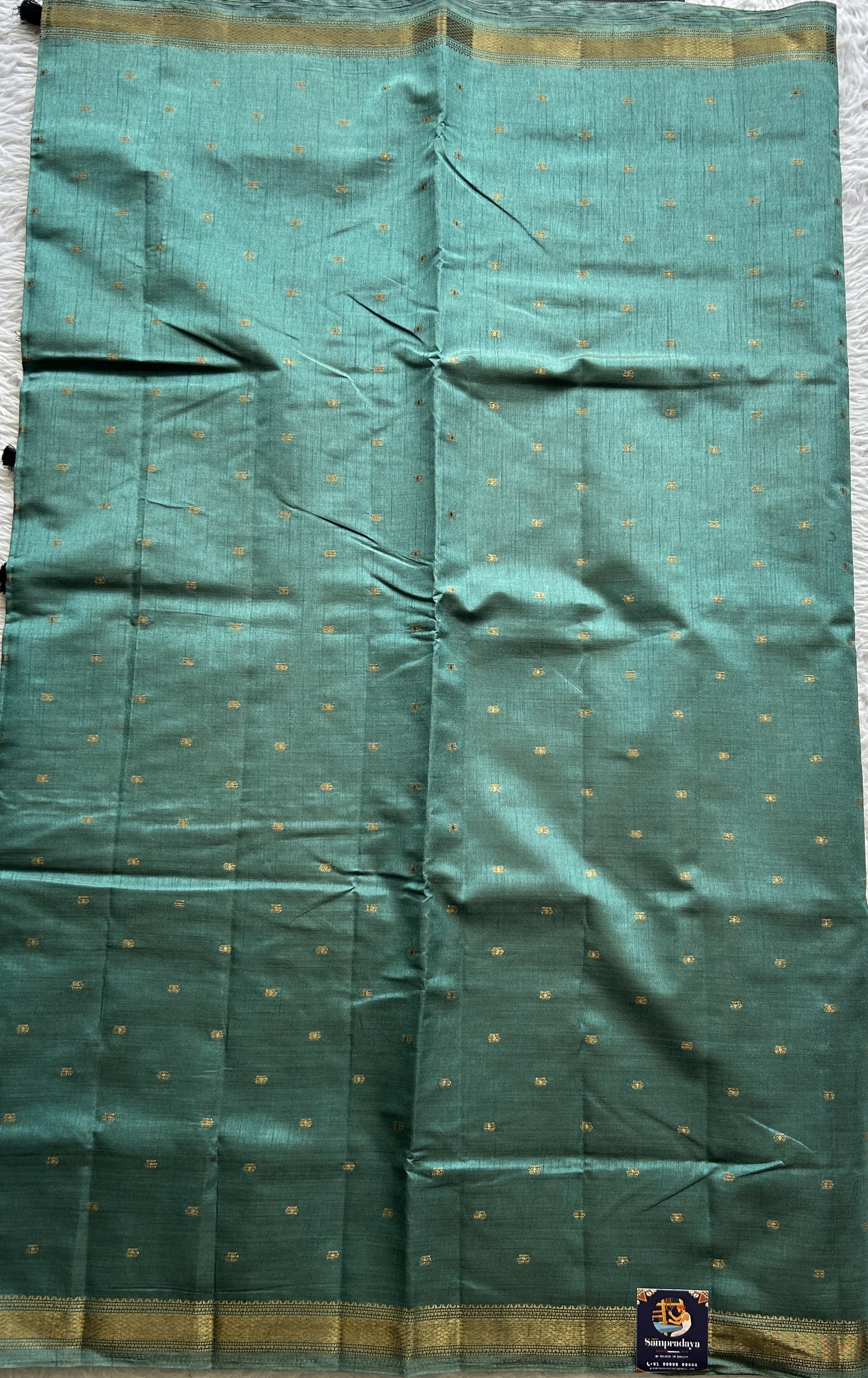 Semi Tussar Saree Sea Blue Colored Complemented with a Zari Border. - Sampradaya Designer Studio
