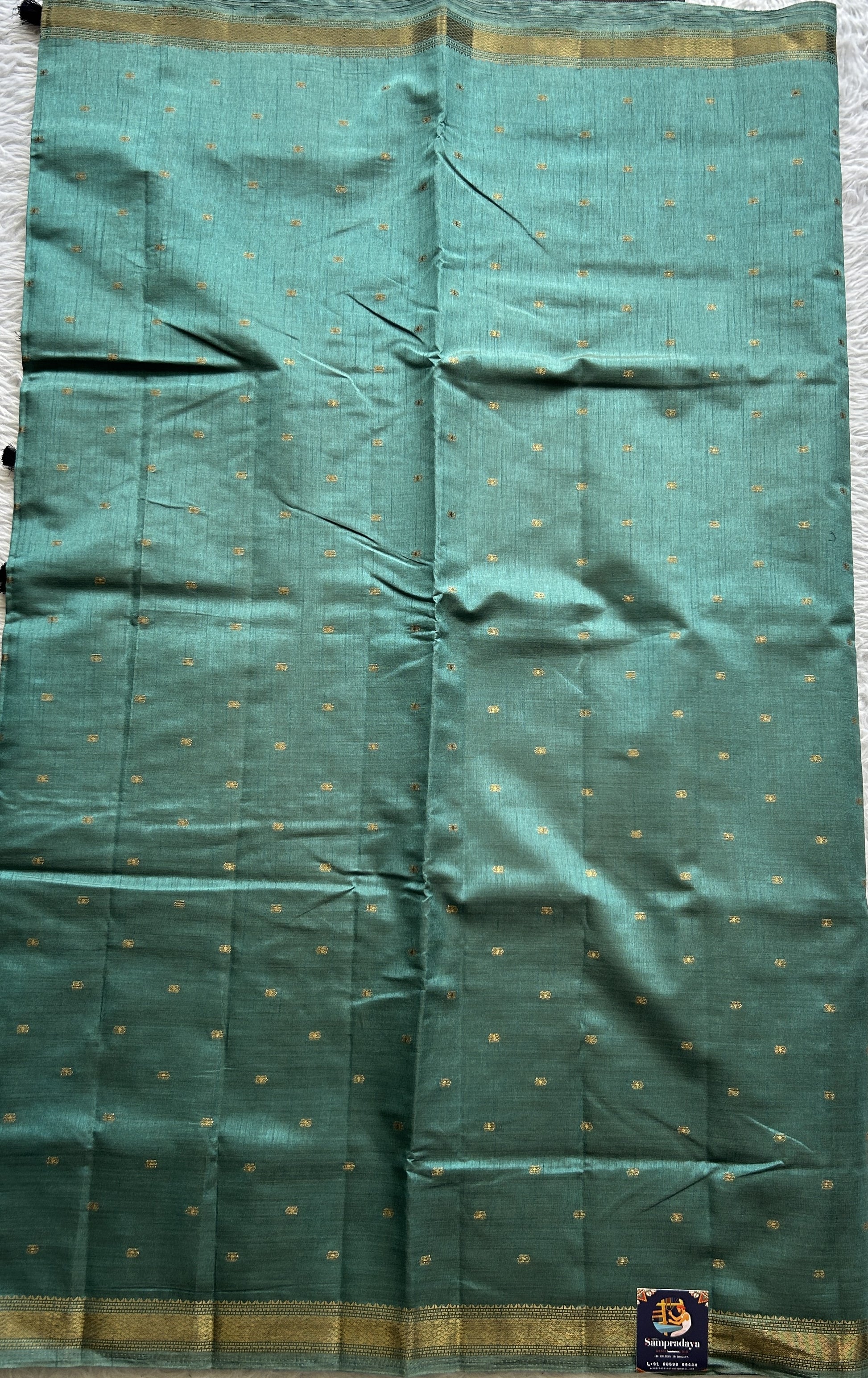 Semi Tussar Saree Sea Blue Colored Complemented with a Zari Border. - Sampradaya Designer Studio