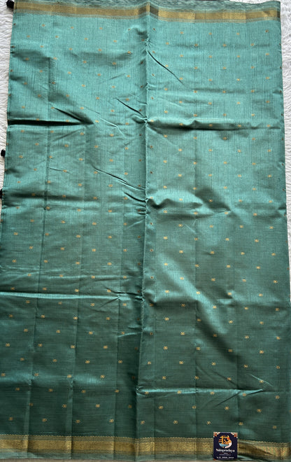 Semi Tussar Saree Sea Blue Colored Complemented with a Zari Border. - Sampradaya Designer Studio