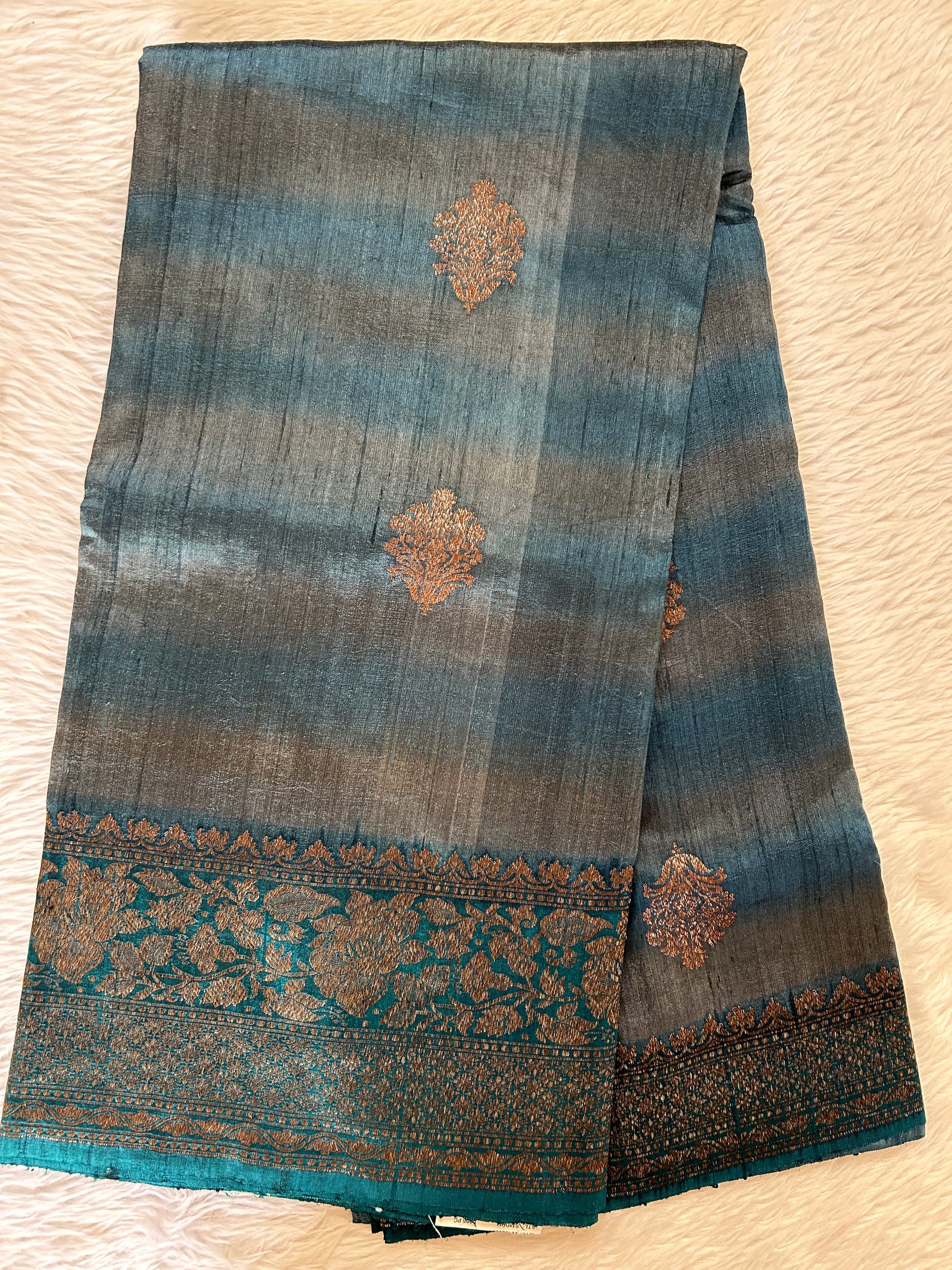 Banarasi Raw Silk Sarees Teal Blue Colored Saree Complemented With a Intricate Weaving Border - Sampradaya Designer Studio