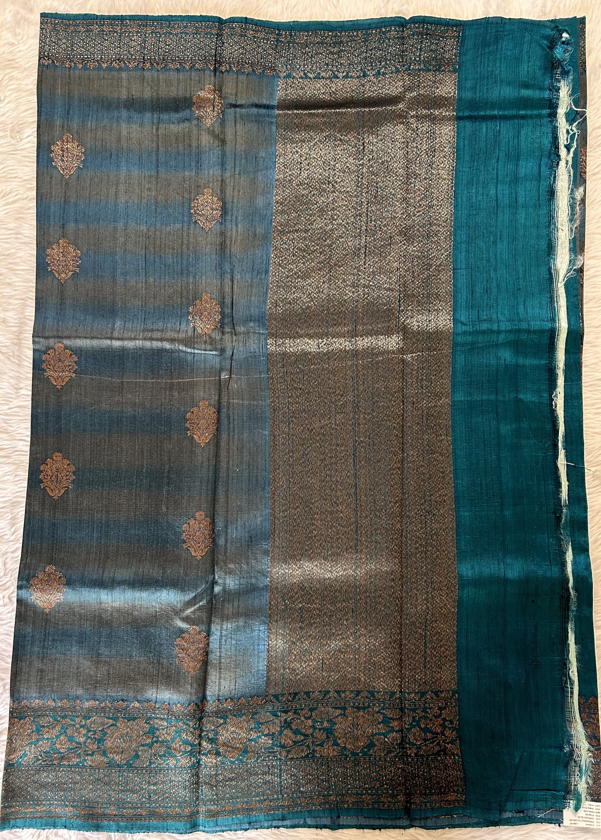 Banarasi Raw Silk Sarees Teal Blue Colored Saree Complemented With a Intricate Weaving Border - Sampradaya Designer Studio