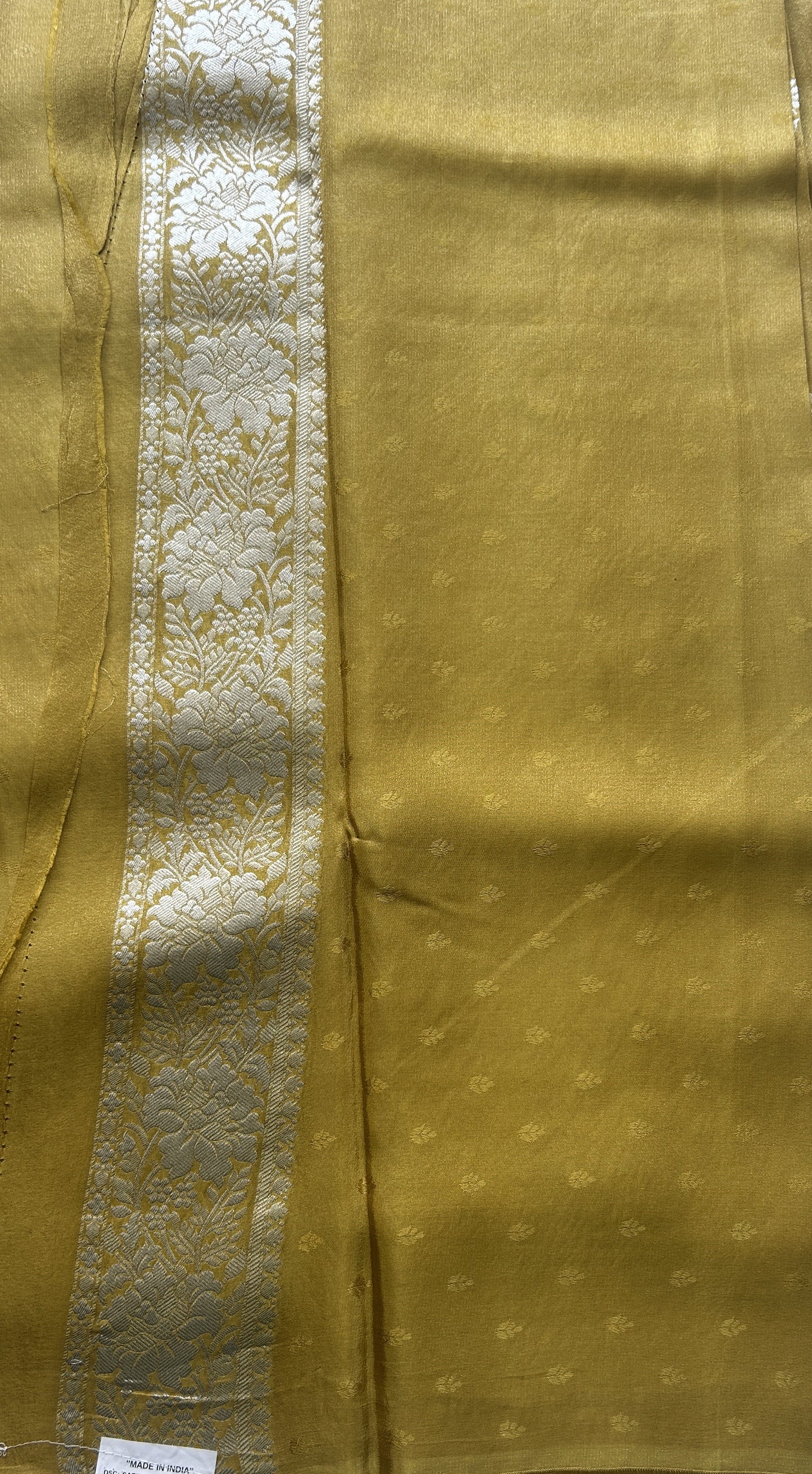 Semi Viscose Georgette Saree Mustard Colored Paired with a Zari Border. - Sampradaya Designer Studio