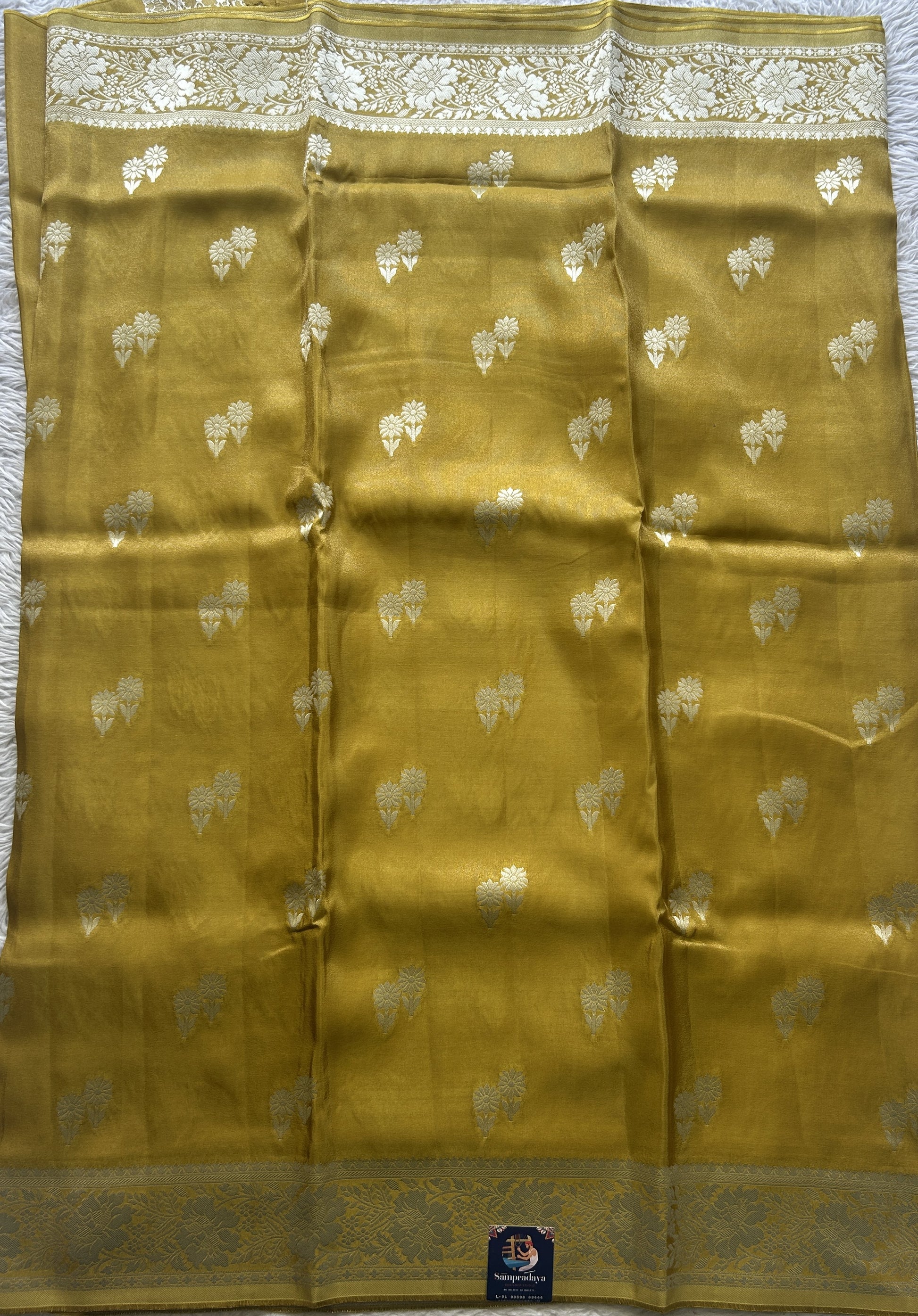 Semi Viscose Georgette Saree Mustard Colored Paired with a Zari Border. - Sampradaya Designer Studio