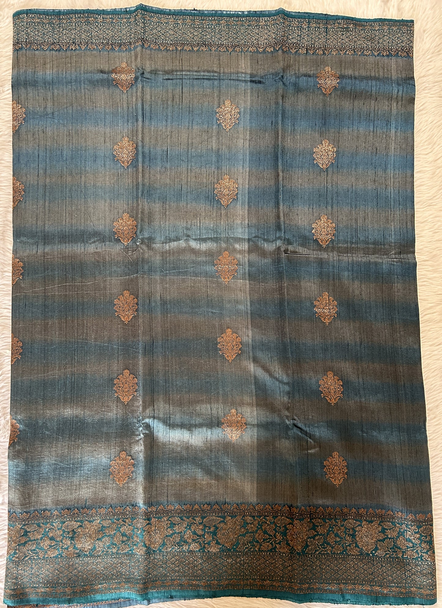 Banarasi Raw Silk Sarees Teal Blue Colored Saree Complemented With a Intricate Weaving Border - Sampradaya Designer Studio