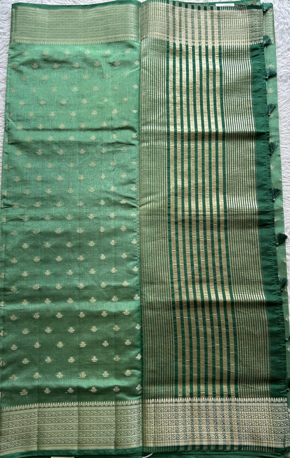 Semi Tussar Saree Dark Green Colored Complemented with a Zari Border. - Sampradaya Designer Studio