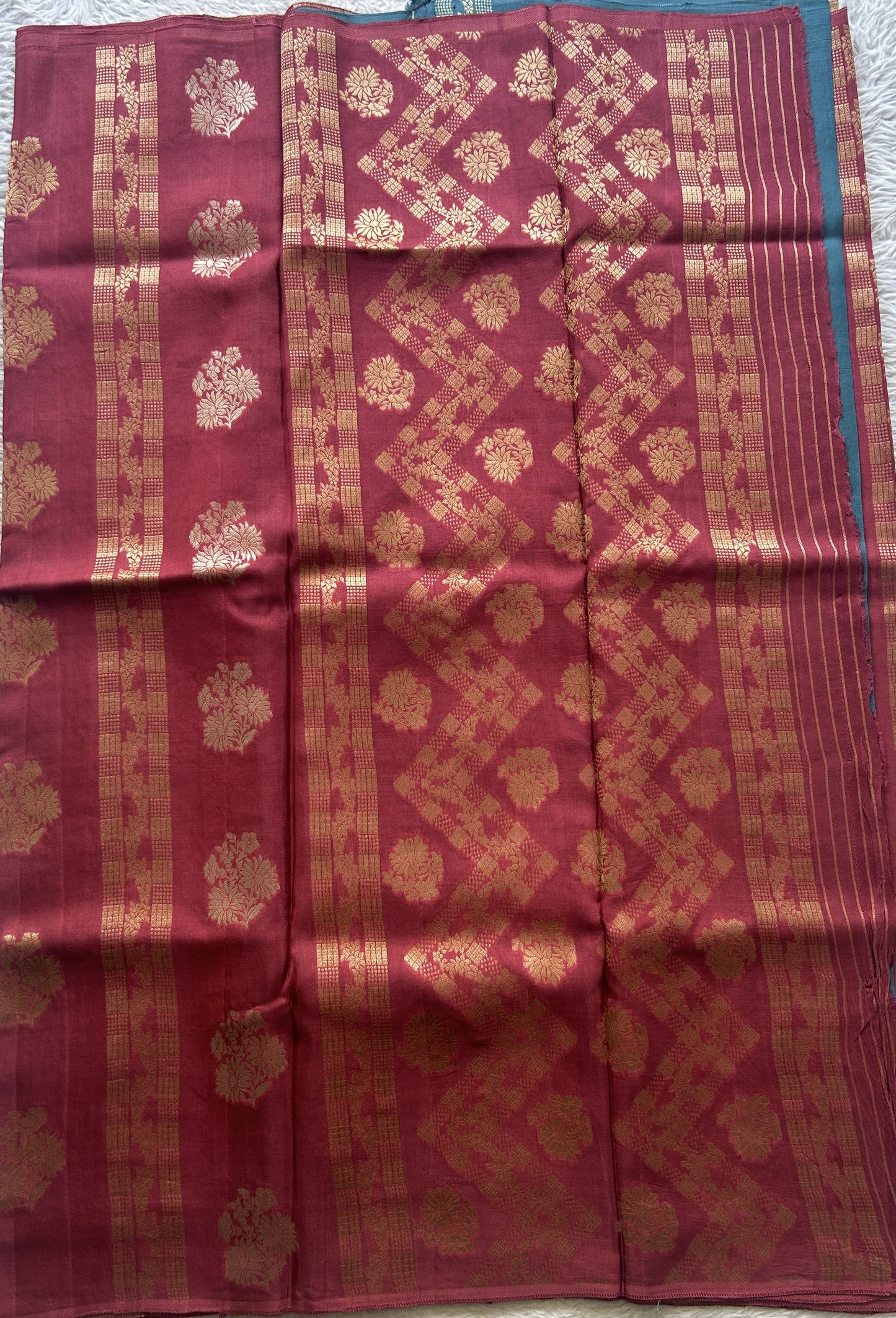 Semi Viscose Georgette Saree Dark Peach Colored Paired with a Borderless. - Sampradaya Designer Studio