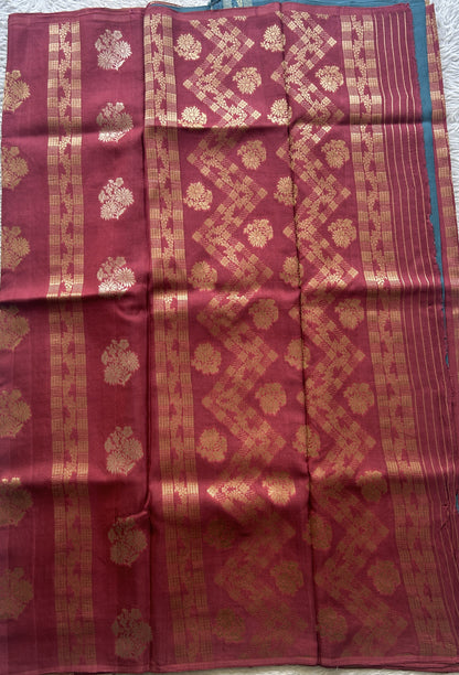 Semi Viscose Georgette Saree Dark Peach Colored Paired with a Borderless. - Sampradaya Designer Studio