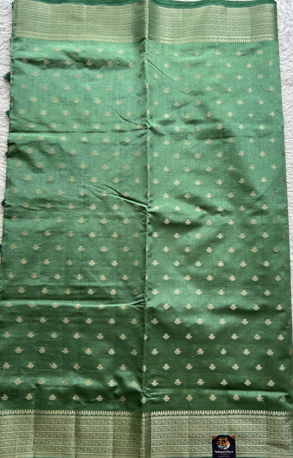 Semi Tussar Saree Dark Green Colored Complemented with a Zari Border. - Sampradaya Designer Studio