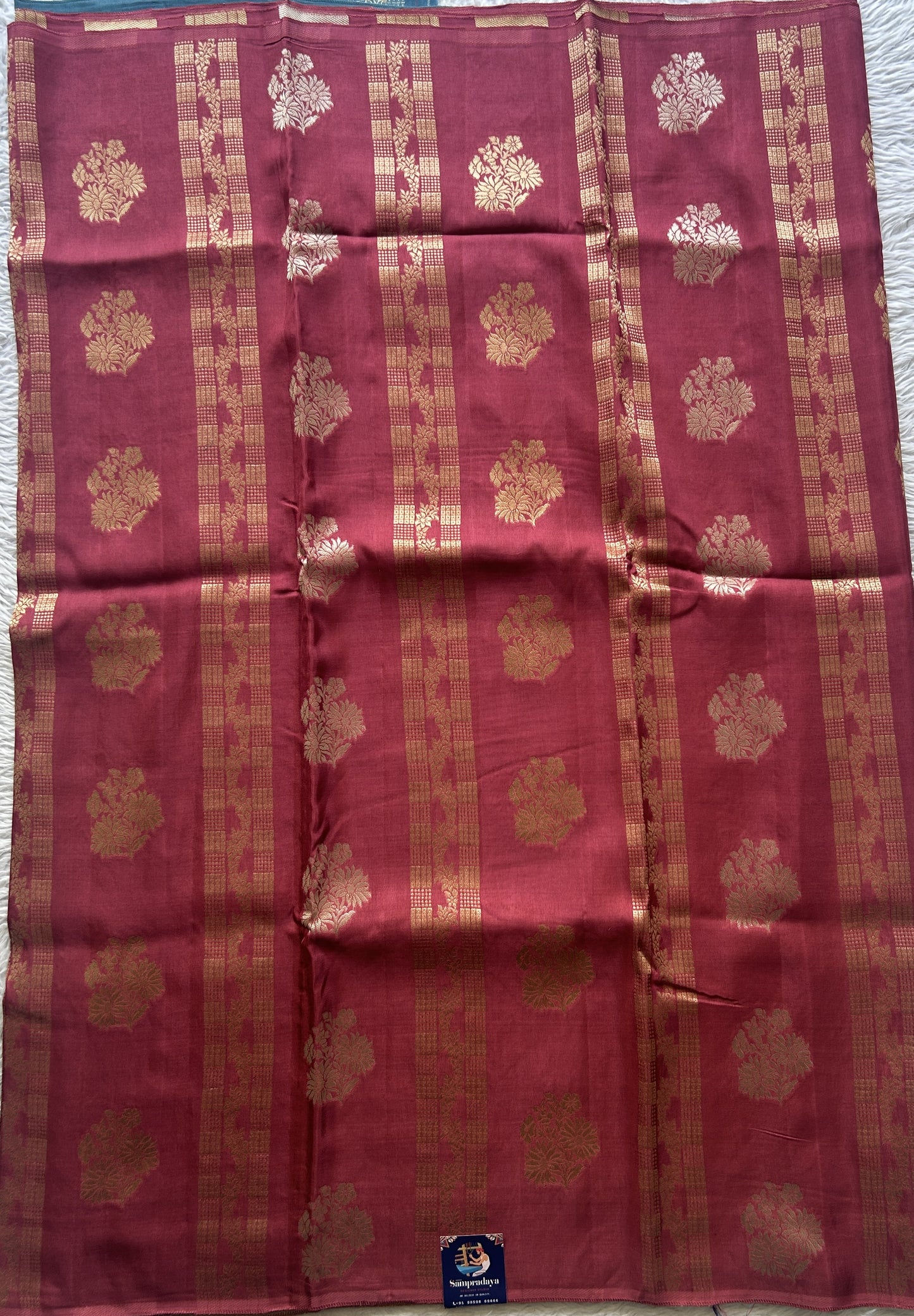 Semi Viscose Georgette Saree Dark Peach Colored Paired with a Borderless. - Sampradaya Designer Studio