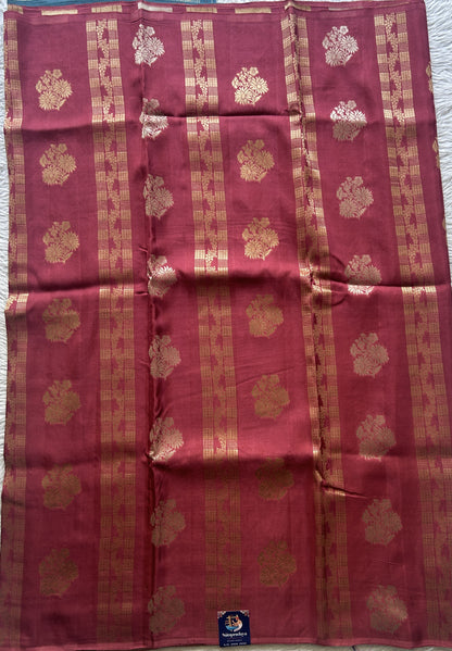 Semi Viscose Georgette Saree Dark Peach Colored Paired with a Borderless. - Sampradaya Designer Studio