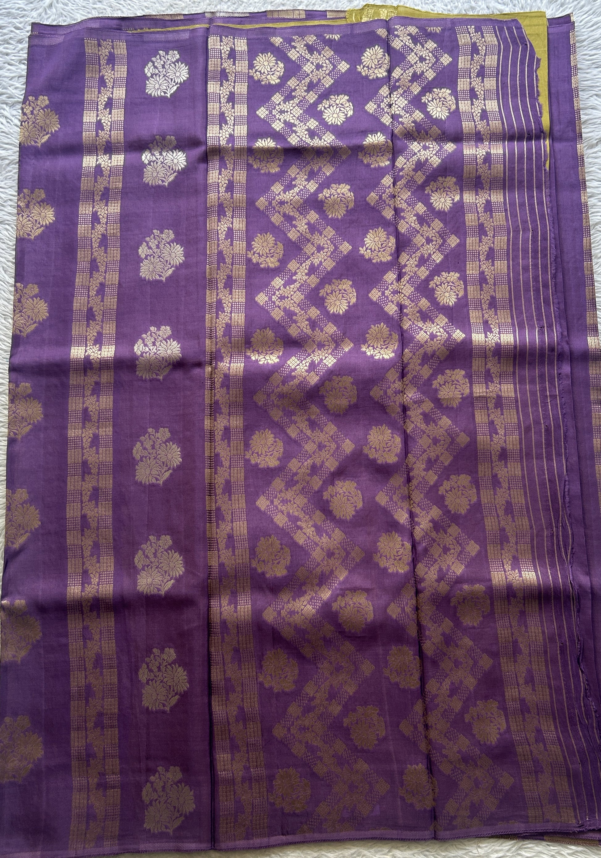 Semi Viscose Georgette Saree Lavender Colored Paired with a Borderless. - Sampradaya Designer Studio