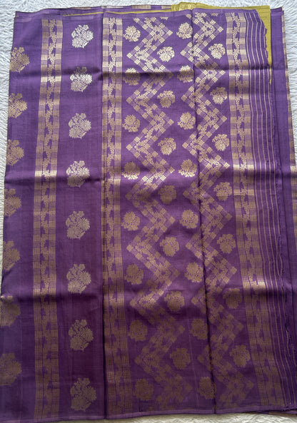 Semi Viscose Georgette Saree Lavender Colored Paired with a Borderless. - Sampradaya Designer Studio
