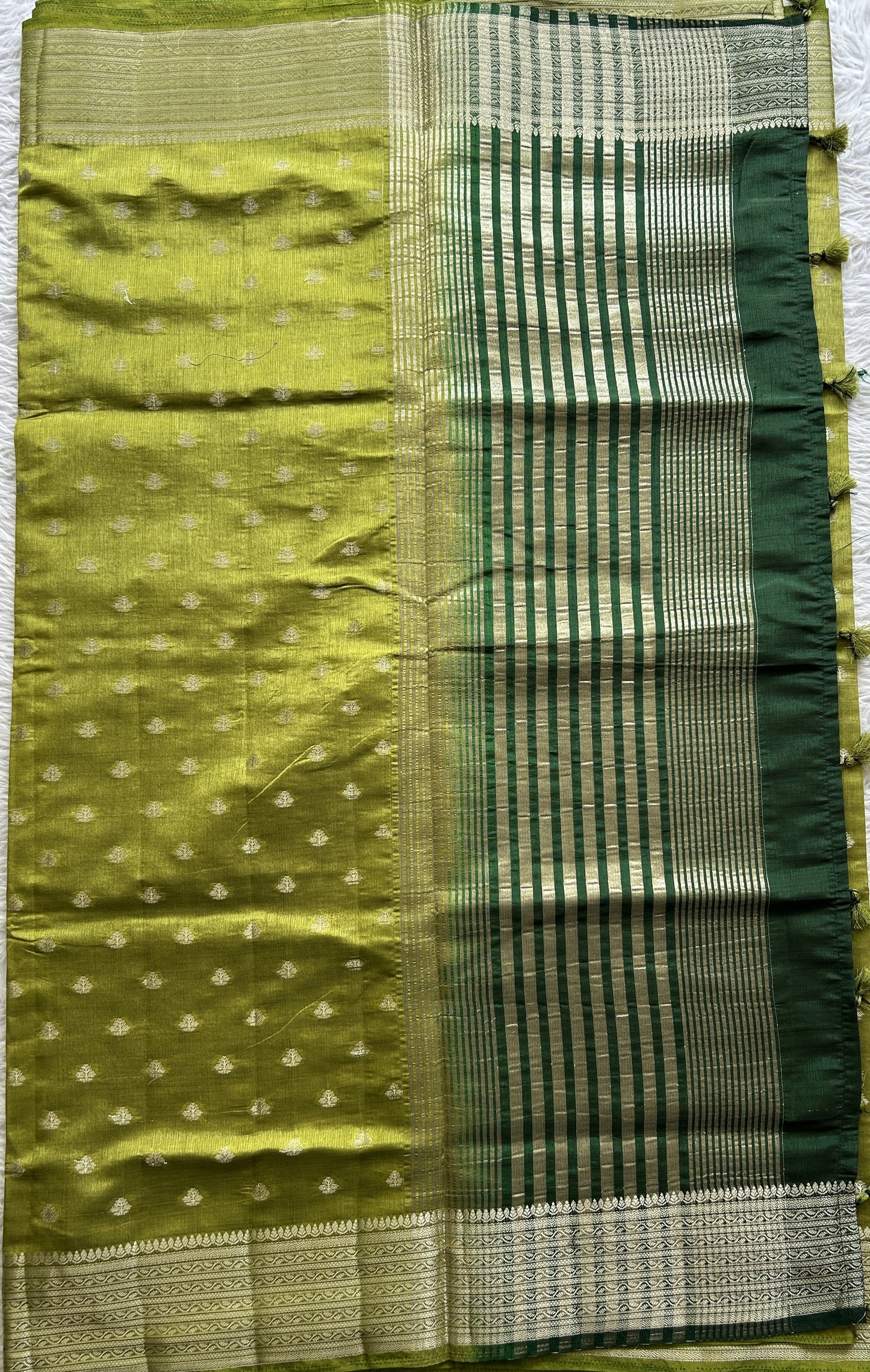 Semi Tussar Saree Green Colored Complemented with a Zari Border. - Sampradaya Designer Studio