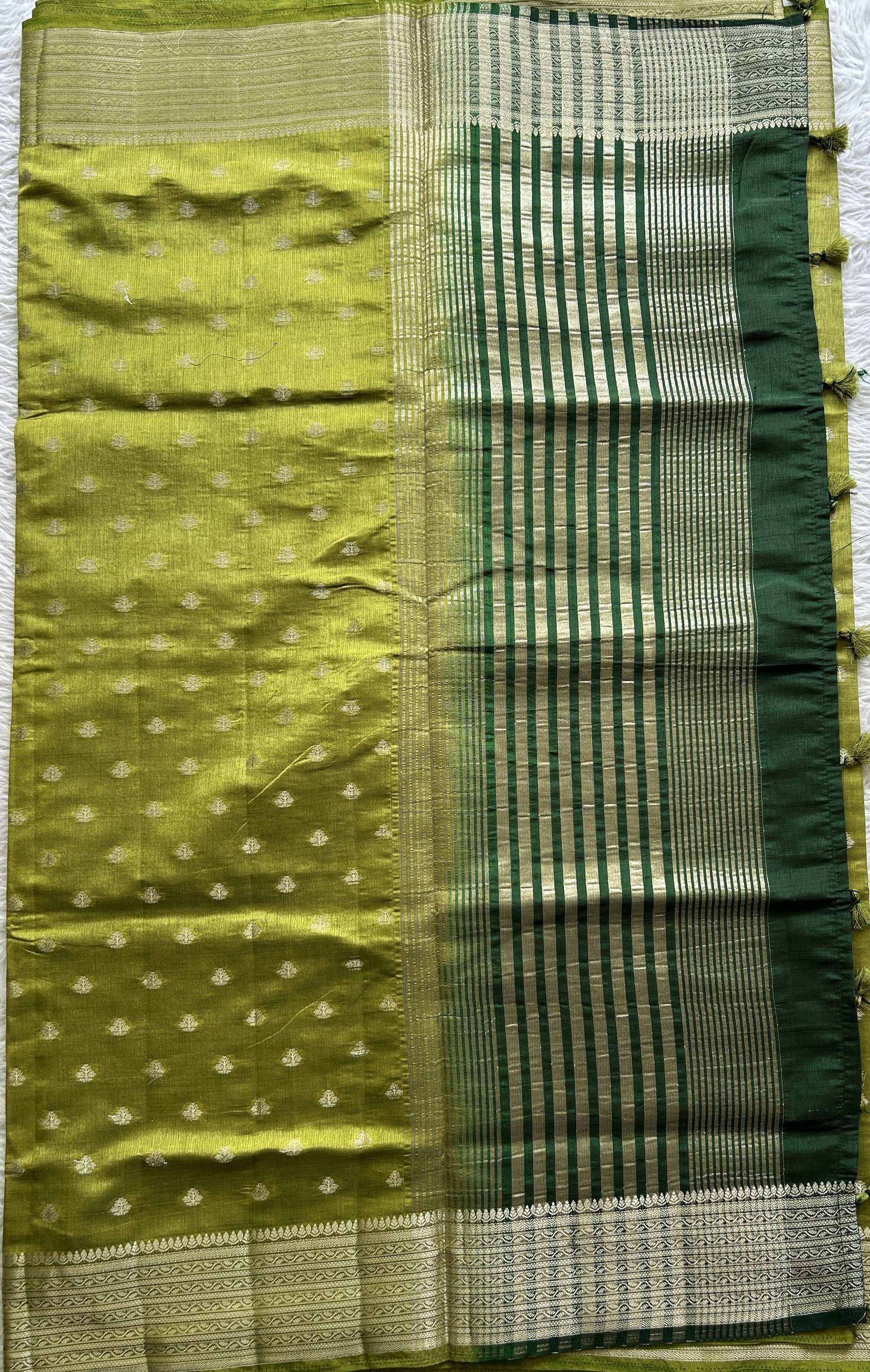 Semi Tussar Saree Green Colored Complemented with a Zari Border. - Sampradaya Designer Studio