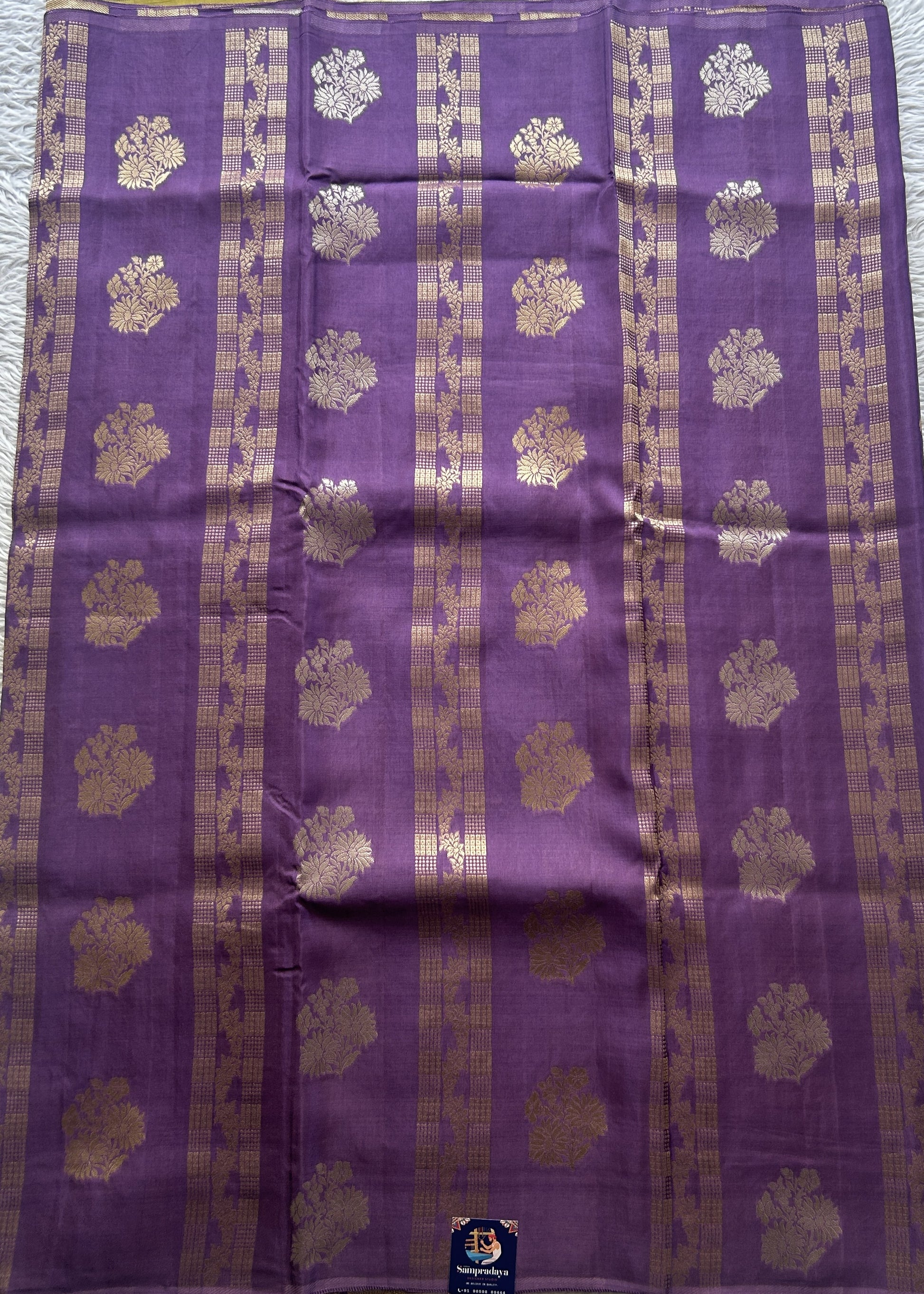 Semi Viscose Georgette Saree Lavender Colored Paired with a Borderless. - Sampradaya Designer Studio