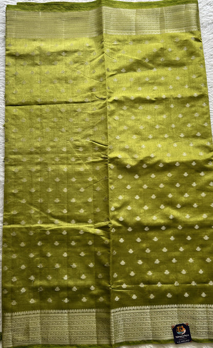 Semi Tussar Saree Green Colored Complemented with a Zari Border. - Sampradaya Designer Studio