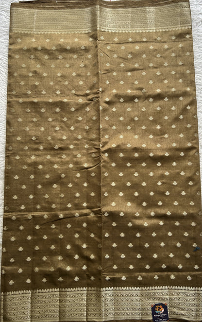Semi Tussar Saree Dark Olive Green Colored Complemented with a Zari Border. - Sampradaya Designer Studio