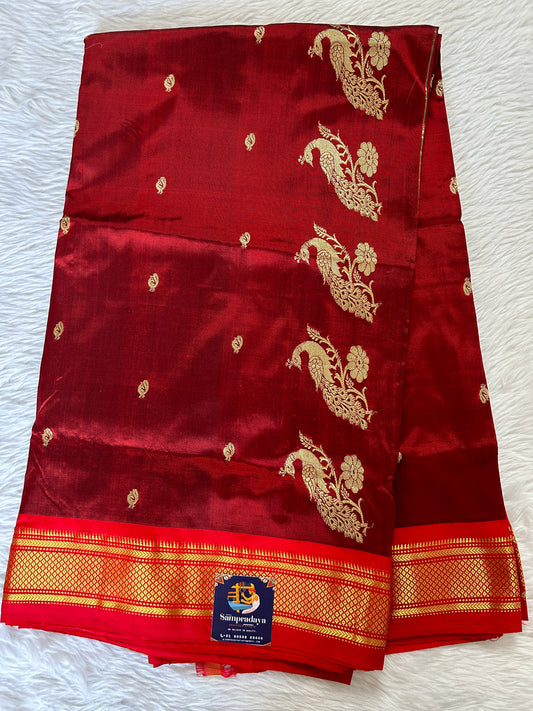 Paithani Silk Saree Brown Colored Complemented With a Red Colored Irkal Border - Sampradaya Designer Studio
