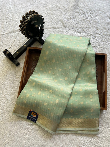 Tissue Kota Saree Mint Green Colored Elegantly Paired with a Tissue Border