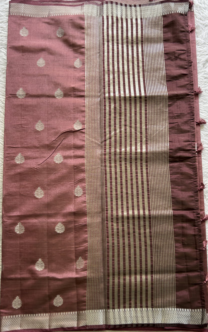 Semi Tussar Saree Magenta Colored complemented with a Zari Border. - Sampradaya Designer Studio