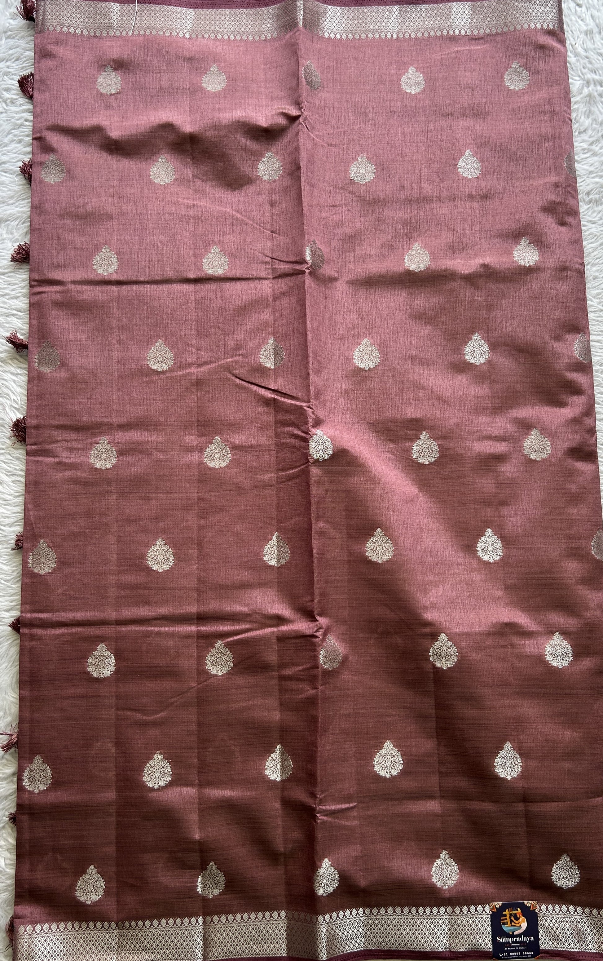 Semi Tussar Saree Magenta Colored complemented with a Zari Border. - Sampradaya Designer Studio
