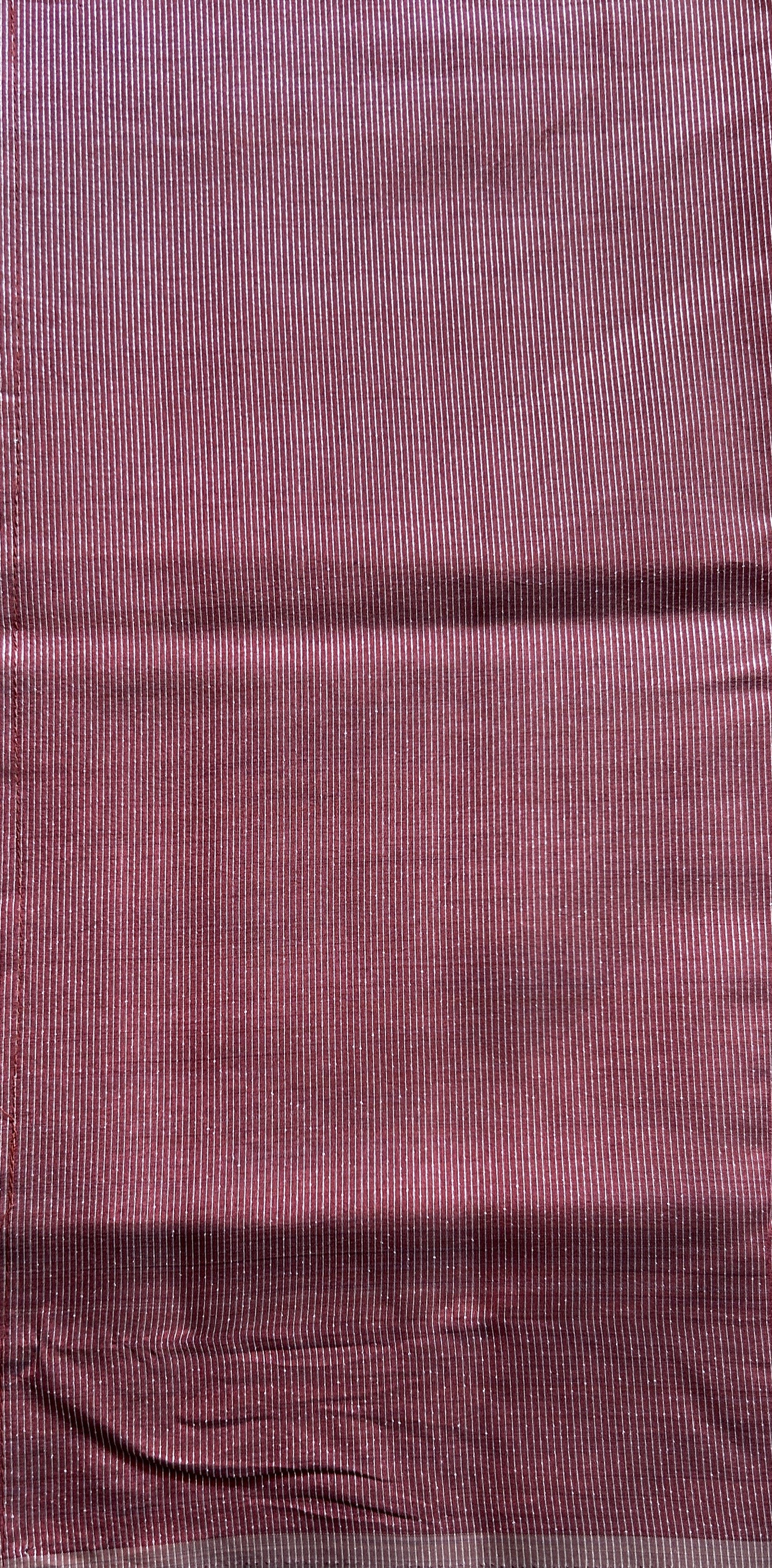 Semi Tussar Saree Peach Colored complemented with a Zari Border. - Sampradaya Designer Studio