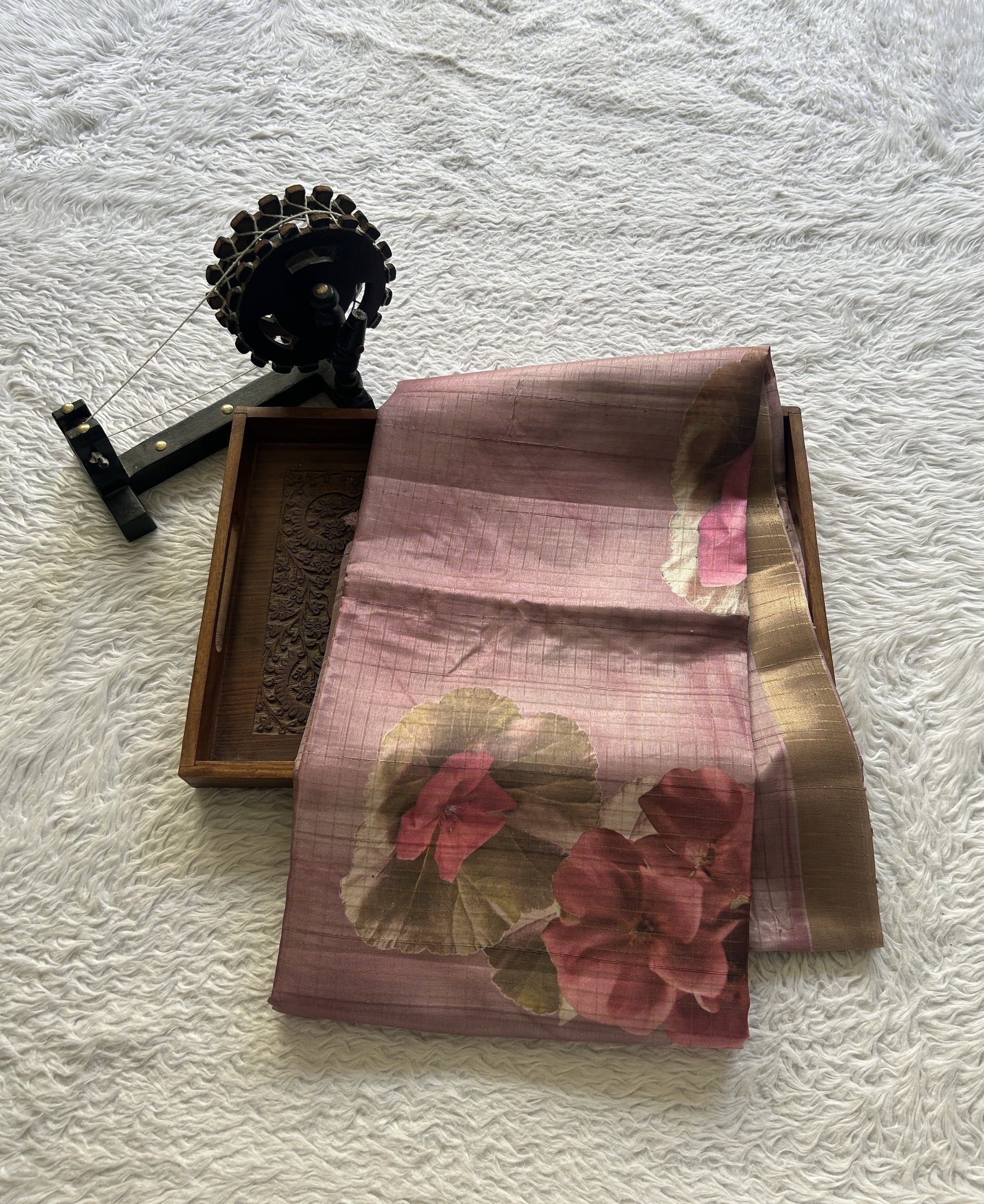 Semi Tussar Saree Colored Onion Pink Complemented with a Zari Border. - Sampradaya Designer Studio