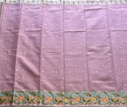 Silk Kota Saree Light Lavender Colored Elegantly Paired with a Tissue Border