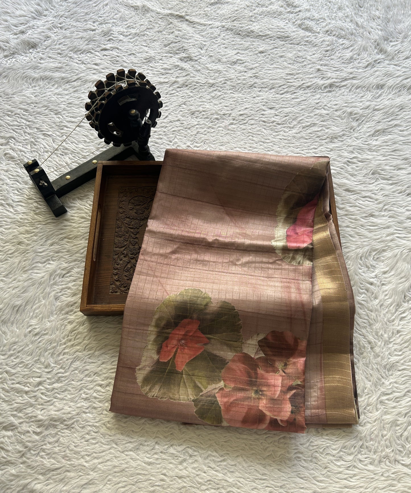 Semi Tussar Saree Colored Onion Pink Elegantly Paired with a Zari Border. - Sampradaya Designer Studio