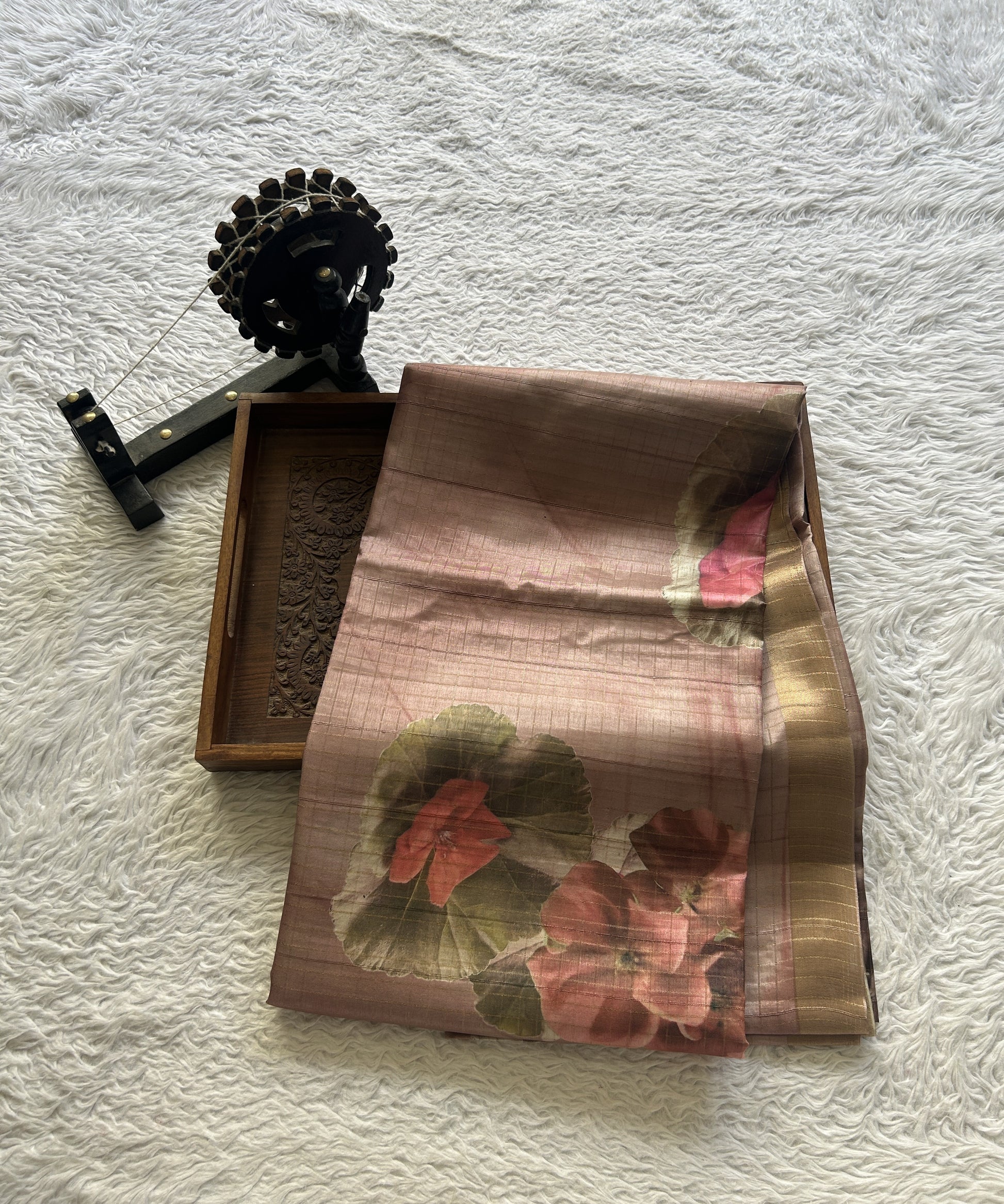 Semi Tussar Saree Colored Onion Pink Elegantly Paired with a Zari Border. - Sampradaya Designer Studio