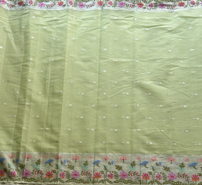 Silk Kota Saree Light Pista Green Colored Elegantly Paired with a Tissue Border