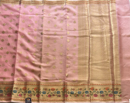 Tissue Kota Saree Light Bubblegum Colored Elegantly Paired with a Tissue Border
