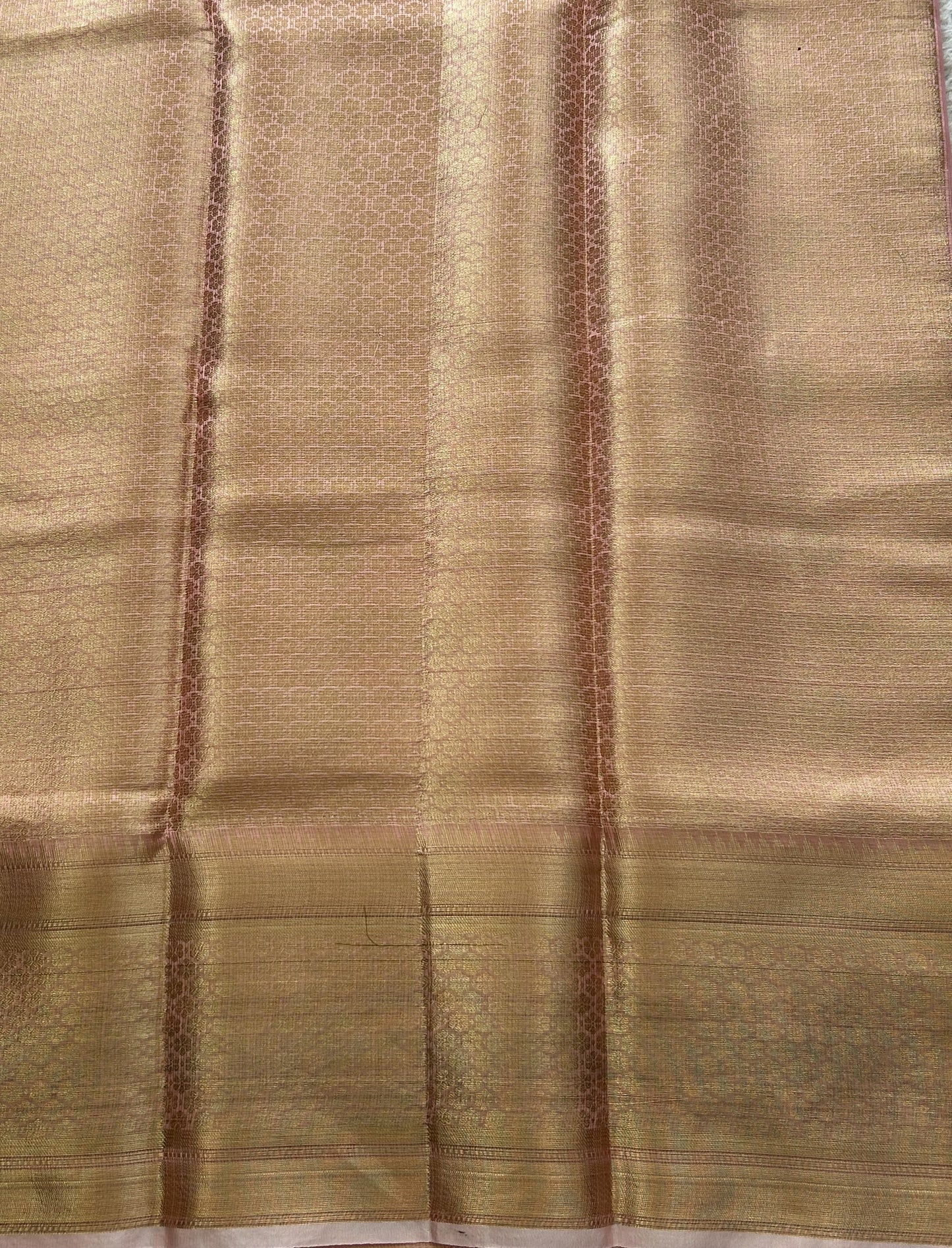 Tissue Kota Saree Light Bubblegum Colored Elegantly Paired with a Tissue Border