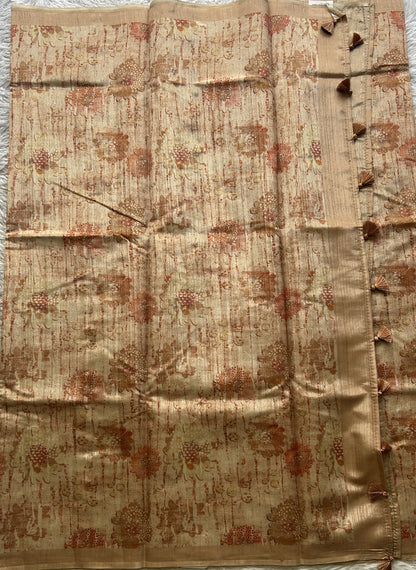 Semi Tussar Saree Light Orange Colored Elegantly Paired with a Borderless. - Sampradaya Designer Studio