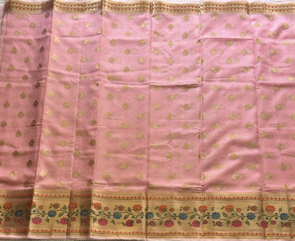 Tissue Kota Saree Bubblegum Colored Elegantly Paired with a Tissue Border