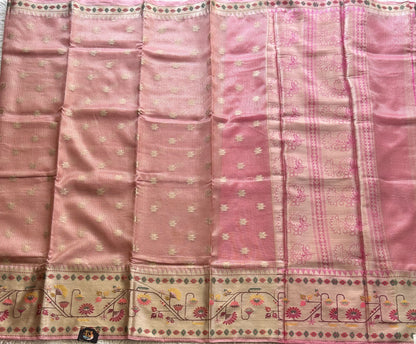 Tissue Kota Saree Bubblegum Colored Elegantly Paired with a Tissue Border