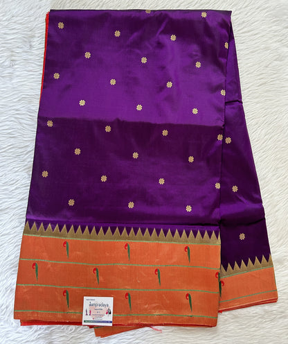 Paithani Silk Saree Purple Colored Saree Complemented With a Orange Colored Muniya Border - Sampradaya Designer Studio