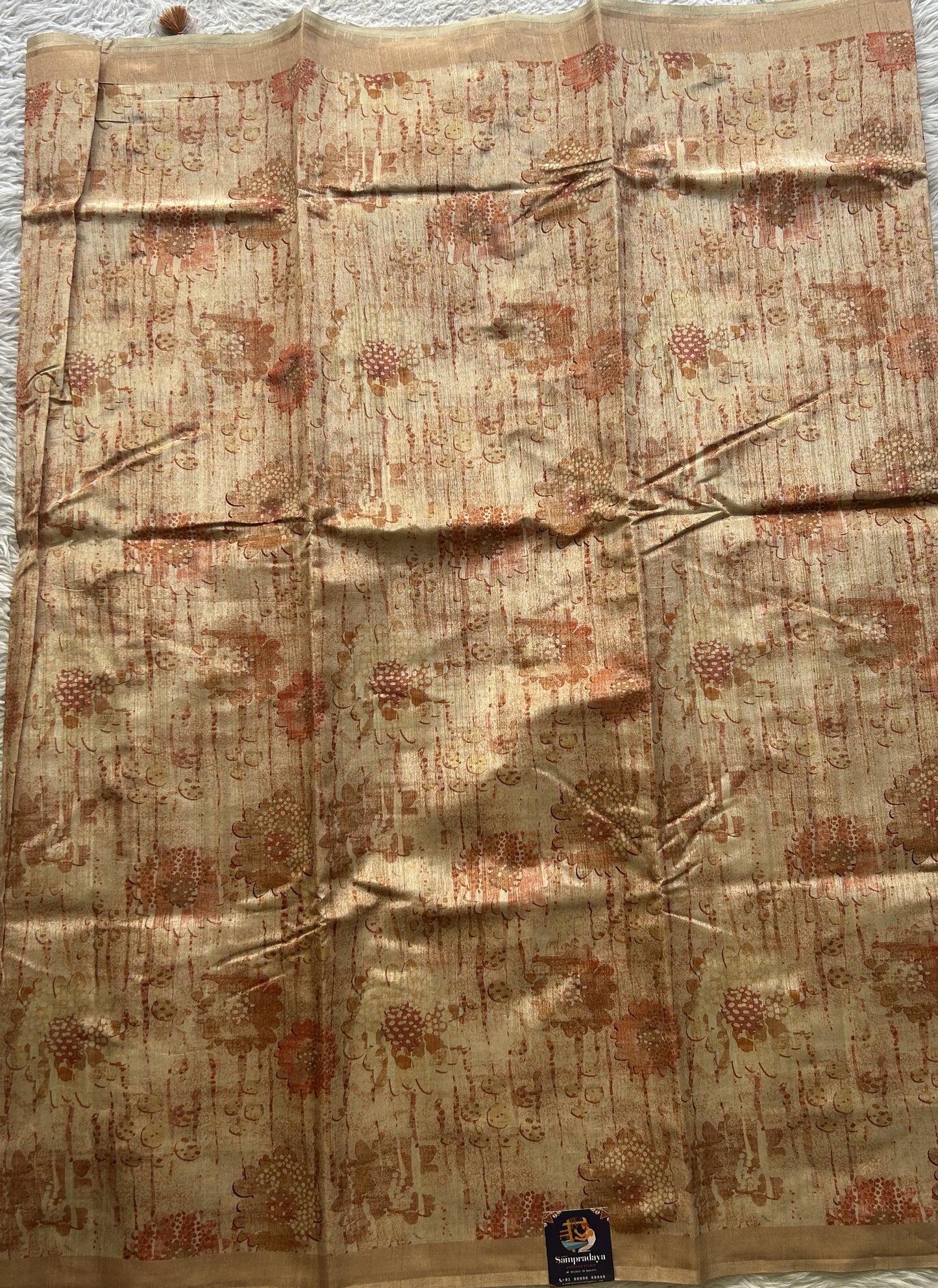 Semi Tussar Saree Light Orange Colored Elegantly Paired with a Borderless. - Sampradaya Designer Studio