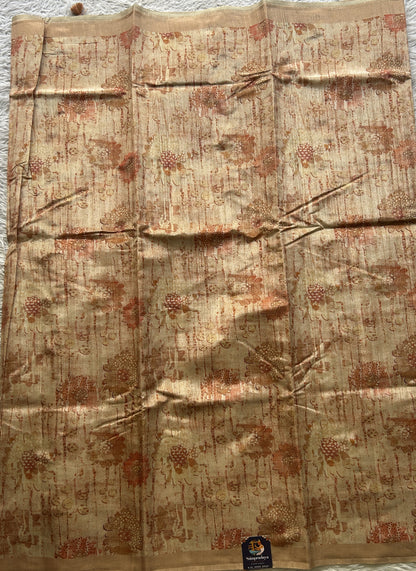 Semi Tussar Saree Light Orange Colored Elegantly Paired with a Borderless. - Sampradaya Designer Studio