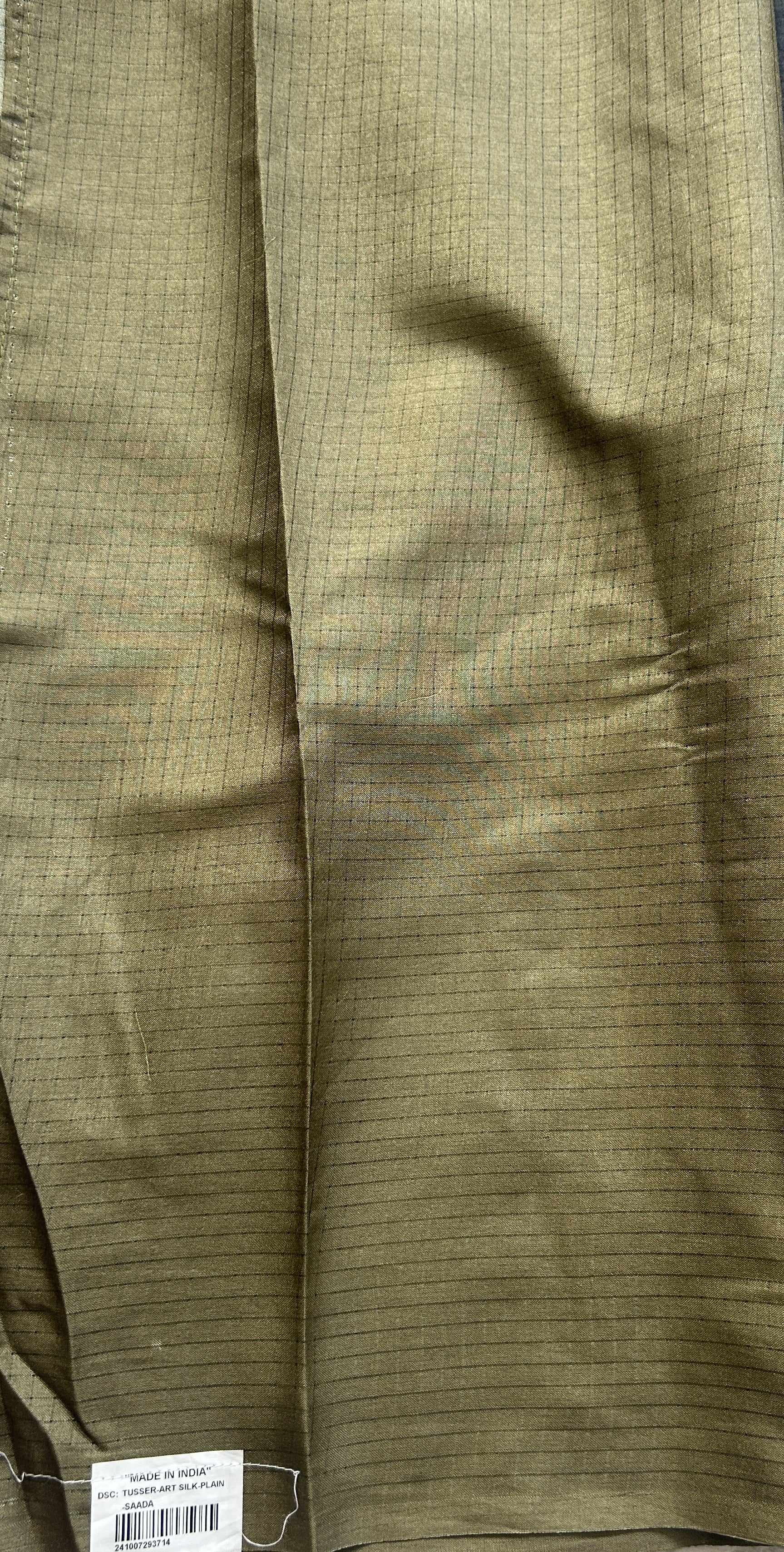 Semi Tussar Saree Mehendi Colored Elegantly Paired with a Borderless. - Sampradaya Designer Studio